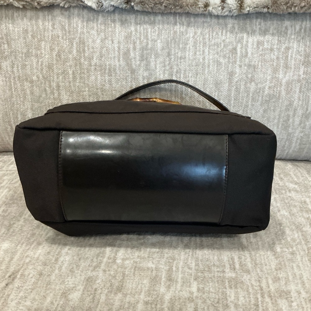 ✨💎GUCCI💎✨Dark Brown Vintage Canvas Two Way Bag with Bamboo Top Handle - Picture 13 of 13